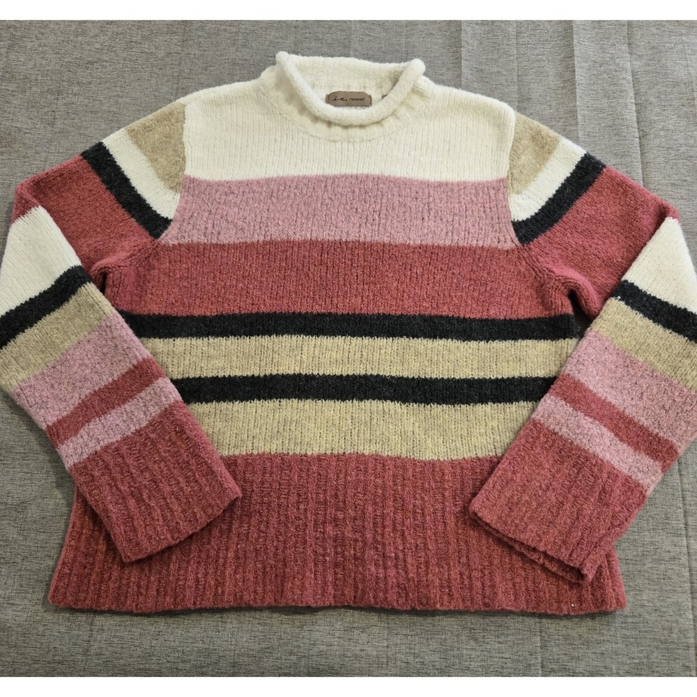i. e. relaxed Women's Merino Wool Blend Roll Neck Striped Long Sleeve Sweater XL - Picture 1 of 8